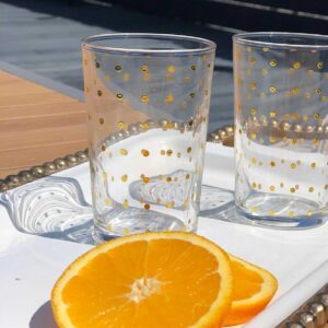 Set of 6 Painted Tea Glasses Polka Dots Gold