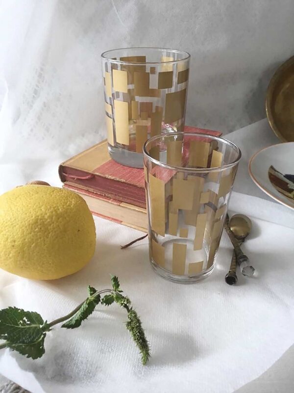 Set of 6 Moroccan Drinking Glasses Clear Retro Design Gold - Scents & Feel