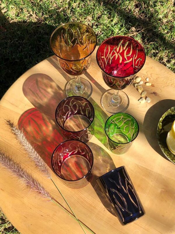 Set of 6 Drinking Glasses Carved Leaves - Scents & Feel